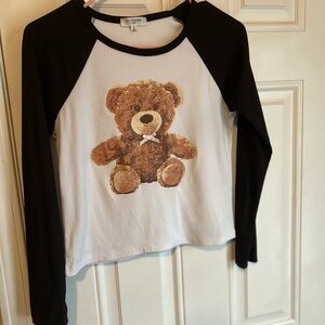 Kids Teddy Bear Long Sleeve Shirt - Black & White